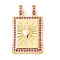 Brass Micro Pave Cubic Zirconia Pendants, Cadmium Free & Nickel Free & Lead Free, Rectangle Charms, Camellia, 29x18x6mm, Hole: 4.5x3mm