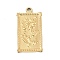 304 Stainless Steel Pendants, Flower Pattern, Real 18K Gold Plated, Ion Plating(IP), Rectangle, 26x14.5x2mm, Hole: 1.5mm