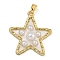 Rack Plating Brass Pendants, with Enamel and ABS Plastic Imitation Pearl, Long-Lasting Plated, Cadmium Free & Lead Free, Star Charm, Real 18K Gold Plated, 30x25x5mm, Hole: 3x3mm