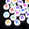 Initial Acrylic Beads, Horizontal Hole, Flat Round, Mixed Color, Letter.K, 7x3.5~4mm, Hole: 1.2mm, about 3700pcs/500g