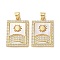 Brass Micro Pave Clear Cubic Zirconia Pendants, Cadmium Free & Lead Free, with Shell, Real 18K Gold Plated, Sun, 24x17x3mm, Hole: 5x3.5mm