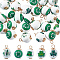30Pcs Saint Patrick's Day Printed Wood Pendants, Golden Tone Copper Wire Wrapped Round Charms, Green, 24~24.5x15~16.5mm, Hole: 4~4.5mm