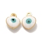304 Stainless Steel Evil Eye Enamel Charms, Heart Charm, Golden, White, 8x6x3mm, Hole: 1mm