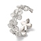 Rack Plating Brass Flower Open Cuff Rings for Women, Lead Free & Cadmium Free, Long-Lasting Plated, Platinum, 8.5mm