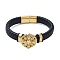 Men's Braided Black PU Leather Cord Bracelets, Skull 201 Stainless Steel Link Bracelets with 304 Stainless Steel Magnetic Clasps, Golden, 8-3/4x1-1/8 inch(22.3x2.7cm)