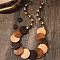 Bohemian Ethnic Style Wood Beaded Multilayer Necklaces & Dangle Earrings Sets, Flat Round, Saddle Brown, 710mm & 44x23mm
