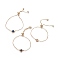 Electroplated Natural Druzy Agate Slider Bracelets, Bolo Bracelets, with Brass Box Chains and Cubic Zirconia, Flat Round, Golden, 9-3/4 inch(24.7cm)