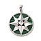 Brass Micro Pave Clear Cubic Zirconia Pendants, Cadmium Free & Nickel Free & Lead Free, with Shell, Flat Round with Star, Real Platinum Plated, 22x20x4.5mm, Hole: 4.5x2.5mm