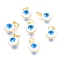 Brass Enamel Charms, Real 18K Gold Plated, Long-Lasting Plated, with Jump Ring, Evil Eye, White, 9.5x6.5x4.5mm, Hole: 2.5mm