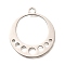 201 Stainless Steel Pendants, Laser Cut, Round Ring with Moon Phase Charm, Anti-Tarnish, Stainless Steel Color, 35x30.5x1mm, Hole: 3mm