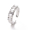 Clear Cubic Zirconia Rectangle Open Cuff Ring, Brass Jewelry for Women, Platinum, Inner Diameter: 17mm