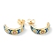 Semicircular Brass Enamel Half Hoop Earrings, with Ear Nuts, Flower, Colorful, Golden, 17x5mm, Pin: 0.7mm