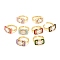 Brass Micro Pave Cubic Zirconia Cuff Ring, Open Rings with Enamel, Real 18K Gold Plated, Rectangle, Mixed Color, US Size 6 1/2(16.9mm)