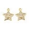 Brass Micro Pave Clear Cubic Zirconia Charms, Cadmium Free & Nickel Free & Lead Free, Star with Smile Face, Real 18K Gold Plated, 13x11x1.5mm, Hole: 1.2mm