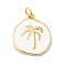 Rack Plating Brass Enamel Pendants, Long-Lasting Plated, Cadmium Free & Lead Free, Real 18K Gold Plated, Flat Round Charm, Coconut Tree, 18x15.5x2mm, Hole: 3.4mm