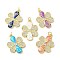 Brass Micro Pave Clear Cubic Zirconia Pendants, Cadmium Free & Lead Free, with Synthetic Opal and Jump Ring, Real 18K Gold Plated, Flower, Mixed Color, 24.5x17.5x2.5mm, Hole: 3.6mm