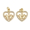 Brass Micro Pave Clear Cubic Zirconia Pendants, Heart, with Jump Ring, Real 16K Gold Plated, 21x18x3mm, Hole: 3.4mm