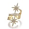 Adjustable Brass Micro Pave Clear Cubic Zirconia Cuff Rings, Open Rings, Wide Band Rings, Long-Lasting Plated, Star, Real 18K Gold Plated, 10.5~11.5mm, Inner Diameter: 17mm