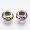Ion Plating(IP) 201 Stainless Steel Beads, with Rubber Inside, Slider Beads, Rondelle, Rainbow Color, 8x4mm, Hole: 4mm, Rubber Hole: 2mm