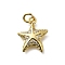 Brass Micro Pave Cubic Zirconia Charms, Starfish, Cadmium Free & Lead Free, Rack Plating, Long-Lasting Plated, with Jump Ring, Real 18K Gold Plated, 14.5x12x2mm, Hole: 3.2mm