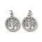 Brass Micro Pave Cubic Zirconia Pendents, Flat Round with Tree of Life Charms, Platinum, 16.5x14.5x2.5mm, Hole: 3.5x2.5mm