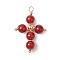 Natural Carnelian(Dyed & Heated) Pendants, with  Copper Wire, Cross, 33x22x6.5mm, Hole: 3x3.5mm
