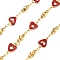 Brass Heart Link Chains, with Enamel, Cadmium Free & Nickel Free & Lead Free, Real 18K Gold Plated, Soldered, with Spool, Brown, 11x7x2.5mm