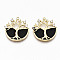 Brass Micro Pave Clear Cubic Zirconia Pendants, with Enamel, Nickel Free, Real 18K Gold Plated, Half Round with Tree, Black, 20.5x20x2mm, Hole: 1mm