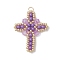 Glass Seed Beaded Cross Pendants, with Glass & 304 Stainless Steel Jump Rings, Real 18K Gold Plated, Purple, 32.5x26x4.5mm, Hole: 3mm