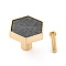 Hexagon with Marble Pattern Brass Box Handles & Knobs, with Resin Cabochons and Iron Screws, Matte Gold Color, Gray, 29.5x34x24.5mm, Hole: 3.5mm