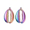 Ion Plating(IP) 304 Stainless Steel Pendants, Shell Charm, Rainbow Color, 27x15x2.5mm, Hole: 1.2mm