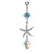 304 Stainless Steel Pave Cubic Zirconia & Plastic Pearl & Natural Shell Starfish Curved Barbell Dangle Belly Rings, Stainless Steel Color, Deep Sky Blue, 60mm