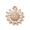Brass Micro Pave Clear Cubic Zirconia Pendants, Nickel Free, with Glass, Flower, Golden, 16x15x5mm, Hole: 1.4mm