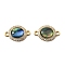 Natural Paua Shell Oval Connector Charms, with Brass Micro Pave Clear Cubic Zirconia Settings, Real 18K Gold Plated, 12x19.5x4mm, Hole: 1.6mm