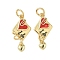 Brass Enamel Pendants, Heart with Envelope Charms, with Jump Ring, Lead Free & Cadmium Free, Long-Lasting Plated, Rack Plating, Real 18K Gold Plated, Red, 20.5x10.5x1.5mm, Hole: 3.4mm