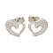 Brass Pave Clear Cubic Zirconia Stud Earrings, Hollow Heart, Left and Right, Platinum, 12x12mm