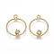 Brass Pendants, Nickel Free, Real 18K Gold Plated, with Cubic Zirconia, Ring, Clear, 19x16x3mm, Hole: 1.8mm