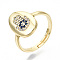 Adjustable Brass Micro Pave Cubic Zirconia Finger Rings, Cadmium Free & Nickel Free & Lead Free, Oval with Hamsa Hand/Hand of Fatima/Hand of Miriam, Real 16K Gold Plated, US Size 6 3/4, Inner Diameter: 17mm