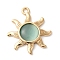 Brass with Glass Pendants, Real 18K Gold Plated, Sun, Medium Aquamarine, 19x17x3mm, Hole: 1.5mm