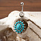 Cowboy Theme 304 Stainless Steel Pave Synthetic Turquoise Curved Barbell Dangle Belly Rings, Antique Silver, Oval, 47x18mm