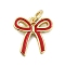 Brass Enamel Charms, with Jump Ring, Rack Plating, Lead Free & Cadmium Free, Long-Lasting Plated, Bowknot Charm, Real 18K Gold Plated, FireBrick, 11.5x11.5x2mm, Hole: 3.4mm