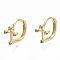 Brass Micro Pave Clear Cubic Zirconia Huggie Hoop Earrings, Nickel Free, Cross, Real 18K Gold Plated, 12x8mm, Pin: 0.8mm