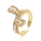 Rack Plating Brass Micro Pave Cubic Zirconia Bowknot Open Cuff Rings for Women, with Plastic Imitation Pearl, Long-Lasting Plated, Cadmium Free & Lead Free, Real 18K Gold Plated, 19.5mm, Adjustable