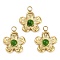 Natural Green Onyx Agate(Dyed & Heated) Flower Charms, 304 Stainless Steel Flower Charms, Real 18K Gold Plated, Ion Plating(IP), 12.5x10.5x2.8mm, Hole: 1.4mm