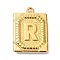 Ion Plating(IP) 304 Stainless Steel Pendants, Rectangle with Letter Charm, Real 18K Gold Plated, Letter R, 24.5x18x3mm, Hole: 1.8mm