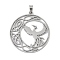 Non-Tarnish 304 Stainless Steel Pendants, Laser Cut, Moon with Bird & Knot Charm, Stainless Steel Color, 34.5x32x1mm, Hole: 3x5mm