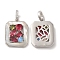 Brass Micro Pave Cubic Zirconia Pendants, Cadmium Free & Nickel Free & Lead Free, with Colorful Rhinestone, Rectangle Charms, Platinum, 22.5x17x4mm, Hole: 3.9x5mm