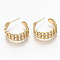 Brass Half Hoop Earrings, Stud Earring, Nickel Free, Curb Chain Shape, Real 18K Gold Plated, 23x23x9mm, Pin: 0.7mm