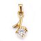 304 Stainless Steel Pendants, with Cubic Zirconia, Flower, Clear, Golden, 19x10x3.5mm, Hole: 5x3mm