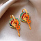 Dragon & Flat Round & Flower Brass Enamel Hoop Earrings, Golden, 36x18mm